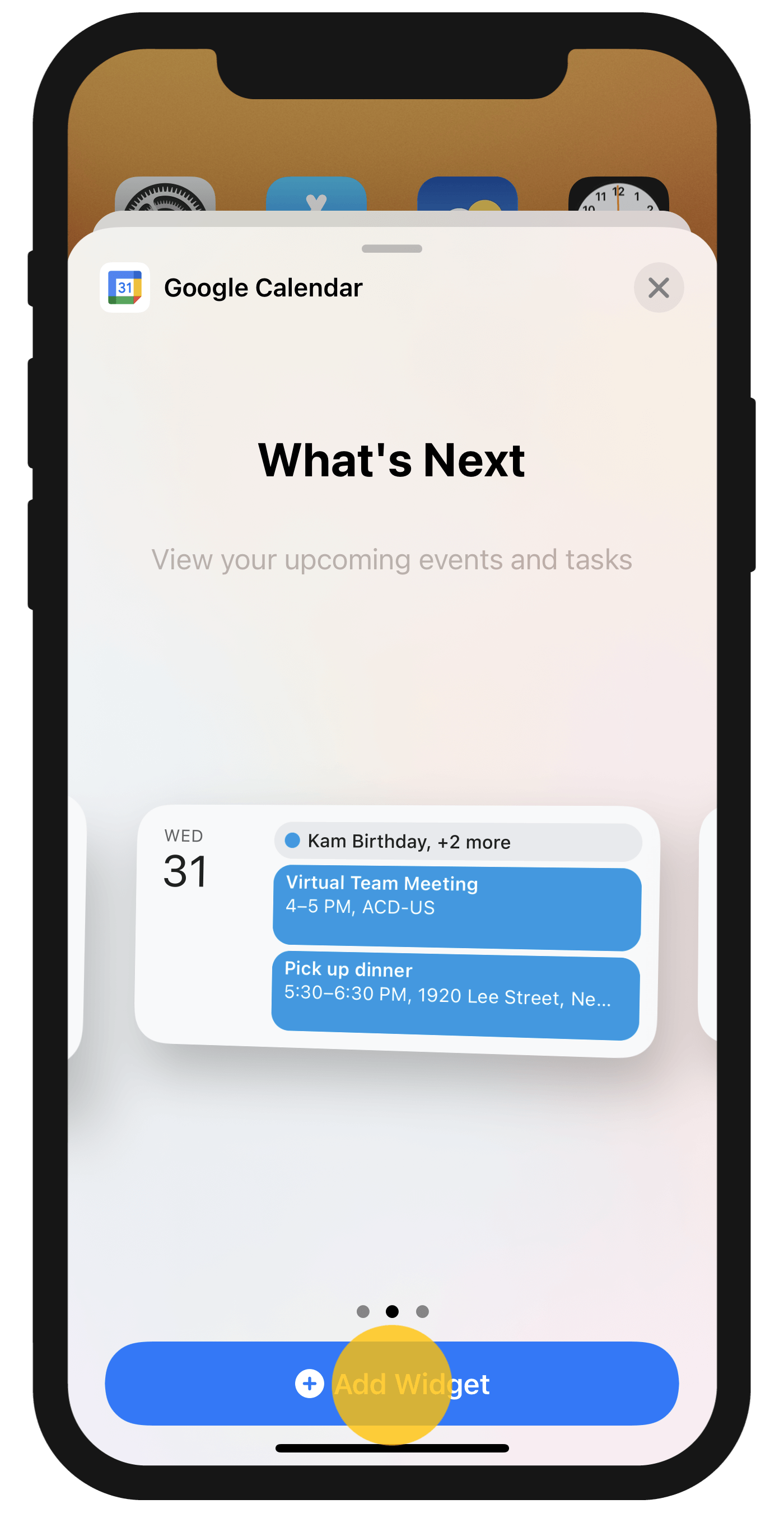 Add Calendar widget to home on iPhone® - Guidebooks with Google