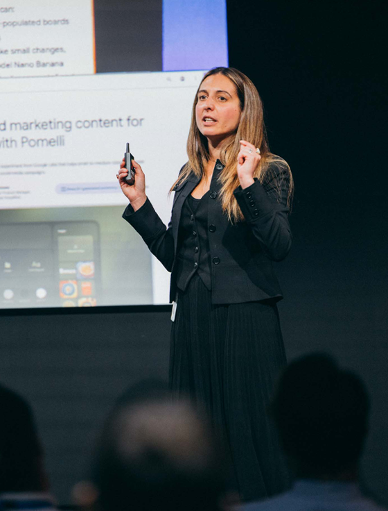 A woman discussing  something