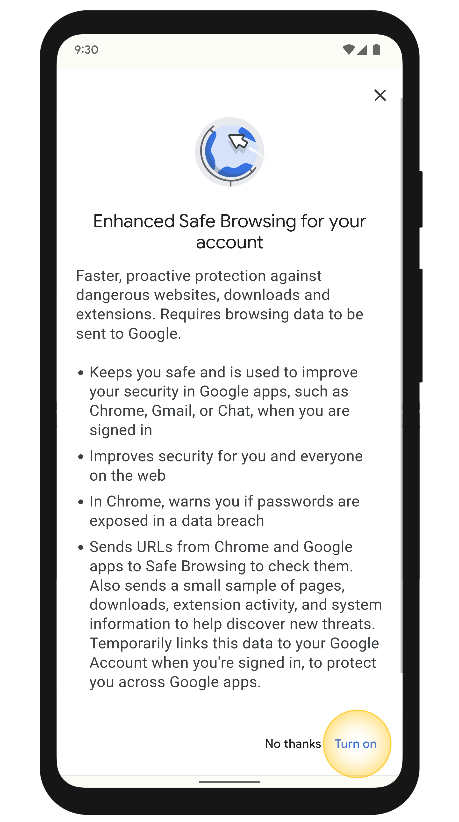 Google Gmail continuously nagging to enable Enhanced Safe Browsing