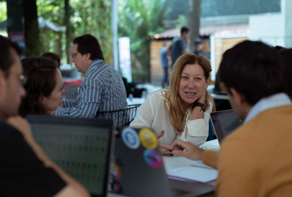 A lady explaining something in meeting