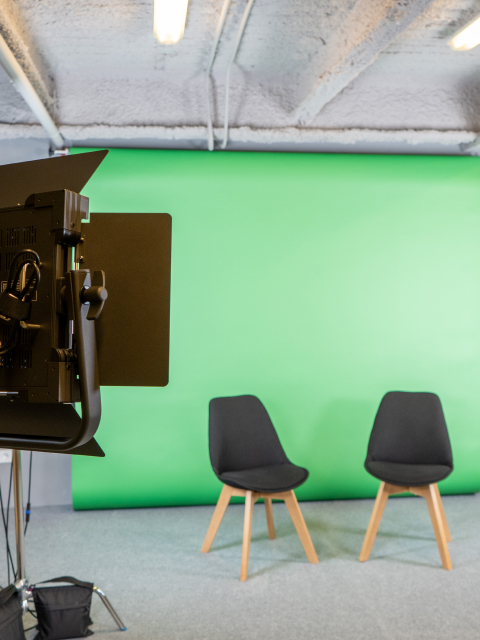 green screen with chair