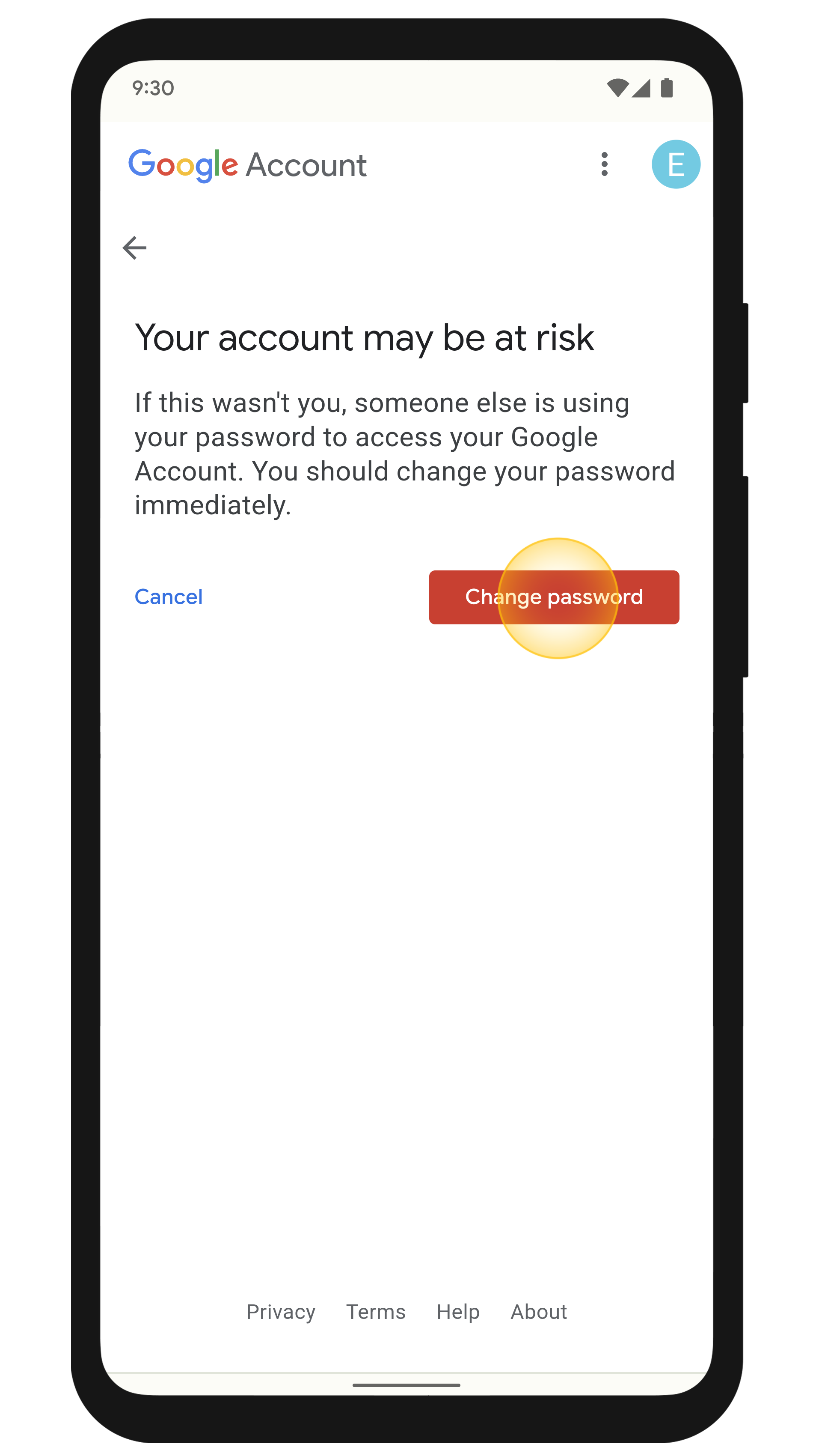 Warning if you have a Google account to check your password immediately