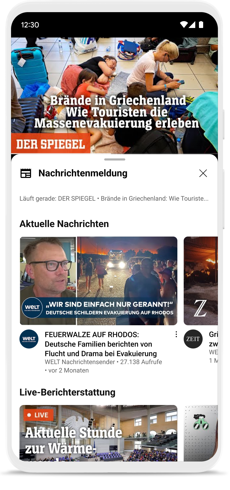Eine Wiedergabeseite für Nachrichteninhalte