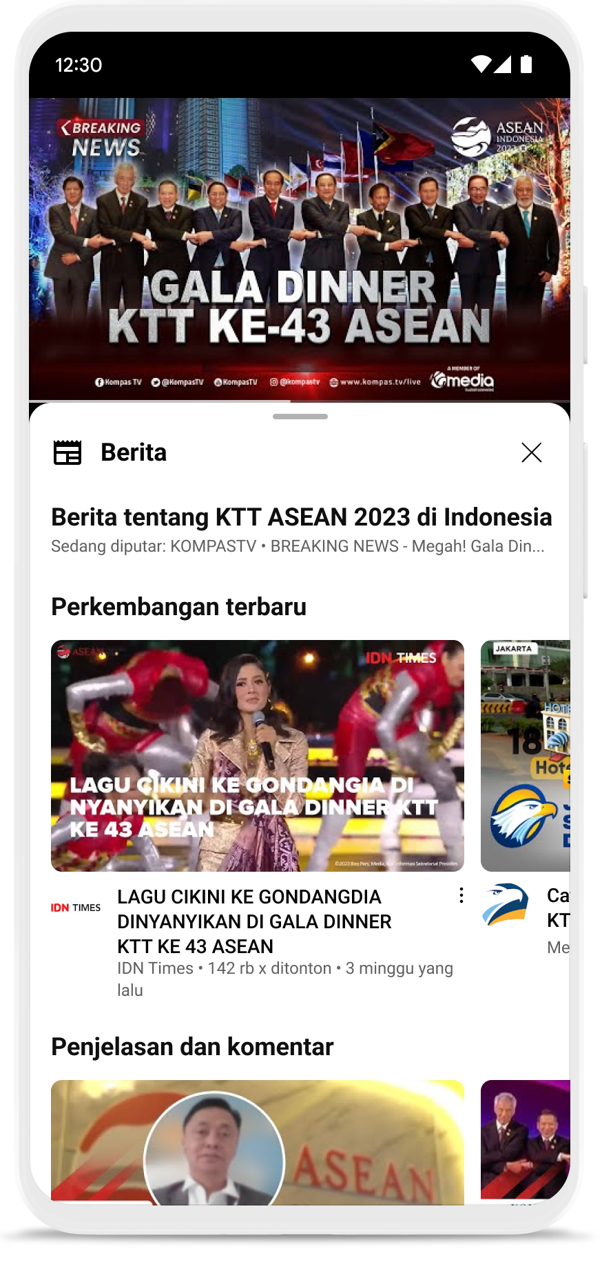Halaman tonton untuk konten berita di YouTube