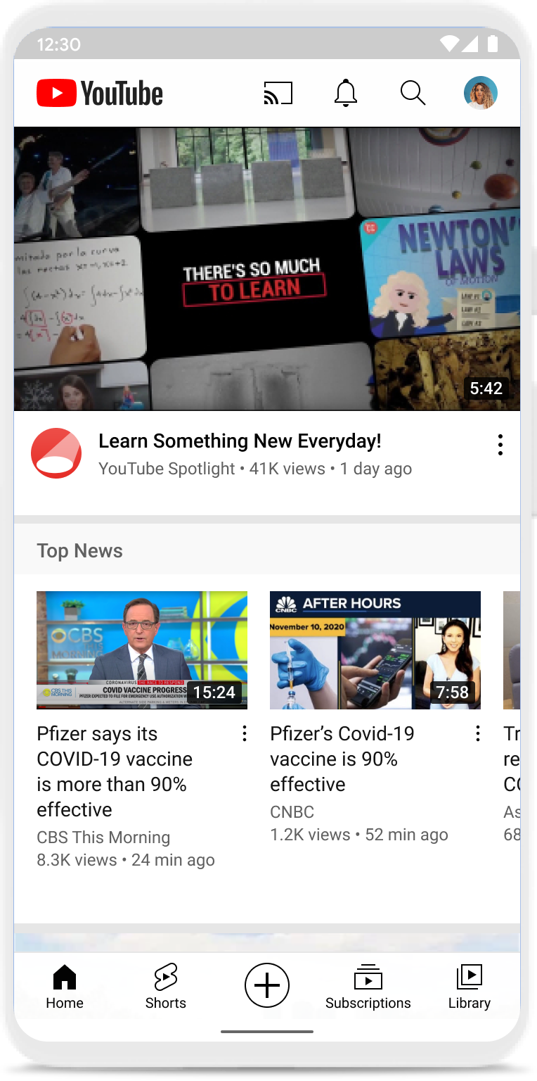 होम पेज पर टॉप न्यूज़ वाली शेल्फ़