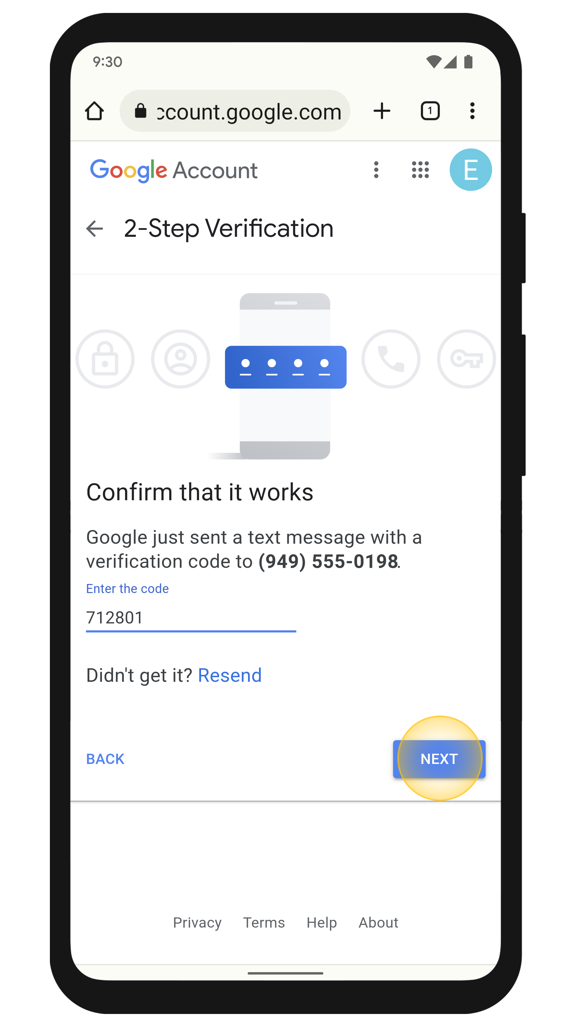 Two step verification